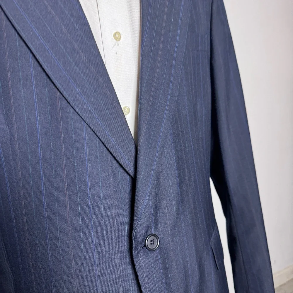 Towncraft Suit Mens 46L 36W Navy Blue Pinstripe Two Button Notch Lapel